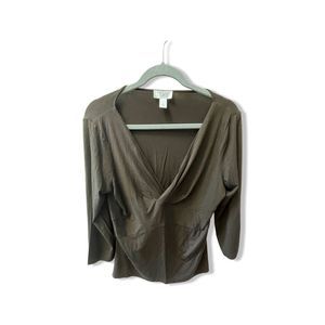 Loft Dark Brown V neck Blouse twist top 0178